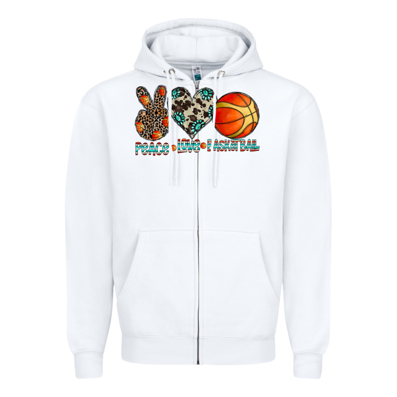 Peace Love Basketball Zipper Hoodie by CowhideDigitalArt | Teevron