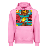 Fuchsia Pink softball helmet and glove with serape seamless pattern Urban Hoodie - BundleAndBundleShop