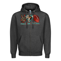 Charcoal Heather peace love football Zipper Hoodie - CowhideDigitalArt