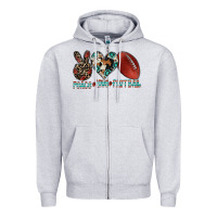 Heather Grey peace love football Zipper Hoodie - CowhideDigitalArt