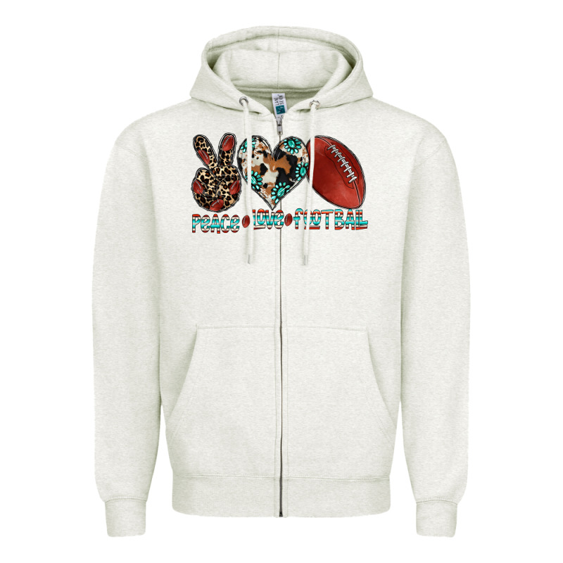 Peace Love Football Zipper Hoodie by CowhideDigitalArt | Teevron