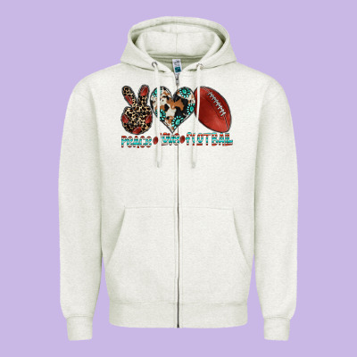 Peace Love Football Zipper Hoodie Designed By Cowhidedigitalart