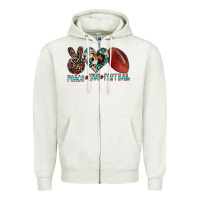 Oatmeal Heather peace love football Zipper Hoodie - CowhideDigitalArt