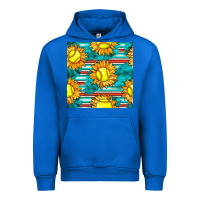 Cobalt softball sunflowers with serape seamless pattern Urban Hoodie - BundleAndBundleShop