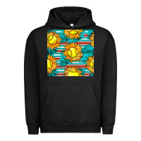 Pigment Black softball sunflowers with serape seamless pattern Urban Hoodie - BundleAndBundleShop
