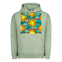 Pigment Oil Green softball sunflowers with serape seamless pattern Urban Hoodie - BundleAndBundleShop
