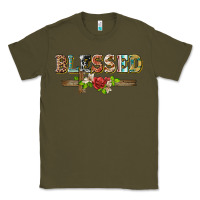 Army Green blessed and floral cross Classic Tee - BarkalooDesign