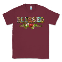 Burgundy blessed and floral cross Classic Tee - BarkalooDesign