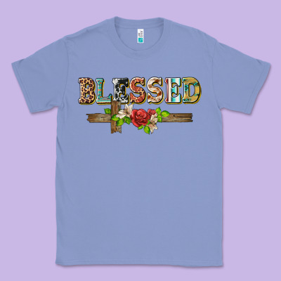 Blessed And Floral Cross Classic Tee Designed By Barkaloodesign
