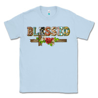 Dusty Blue blessed and floral cross Classic Tee - BarkalooDesign