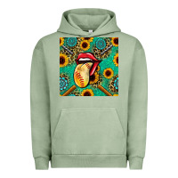Pigment Oil Green softball lips sunflowers and gemstones seamless pattern Urban Hoodie - BundleAndBundleShop