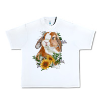 White Bunny With Sunflowers Urban Heavy Tee - RanaPortraitStore