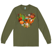 Army Green pumpkin and latte with fall Long Sleeve Tee - AdoDesignShop