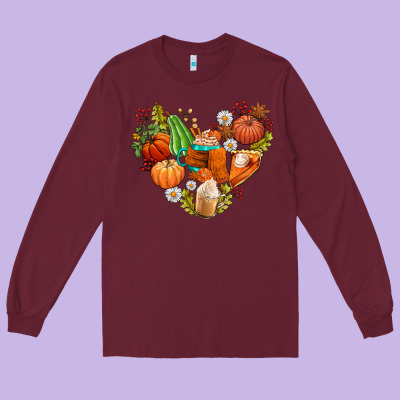 Pumpkin And Latte With Fall Long Sleeve Tee Designed By Adodesignshop