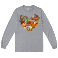 Heather Grey pumpkin and latte with fall Long Sleeve Tee - AdoDesignShop