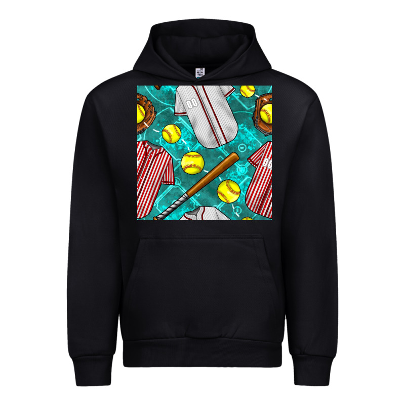 Softball Uniform Glove And Bat With Field Seamless Pattern Urban Hoodie by BundleAndBundleShop | Teevron