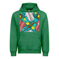 Emerald softball uniform glove and bat with field seamless pattern Urban Hoodie - BundleAndBundleShop