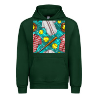 Forest Green softball uniform glove and bat with field seamless pattern Urban Hoodie - BundleAndBundleShop