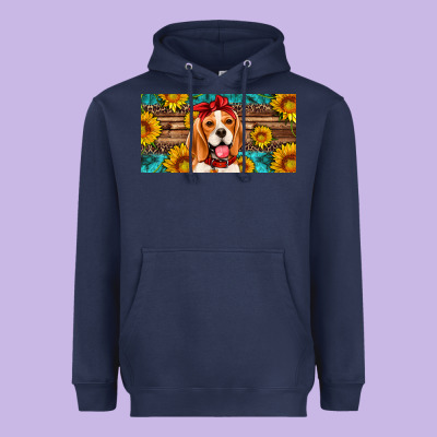 Beagle With Sunflowers License Plate Heavyweight Hoodie Designed By Artiststas