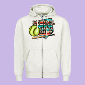 Softball Life Zipper Hoodie Designed By Cowhidedigitalart