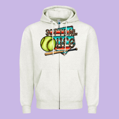 Softball Life Zipper Hoodie Designed By Cowhidedigitalart