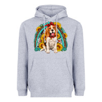 Heather Grey beagle turquoise and sunflowers rainbow Heavyweight Hoodie - Artiststas
