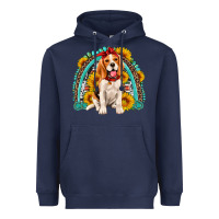 Navy beagle turquoise and sunflowers rainbow Heavyweight Hoodie - Artiststas