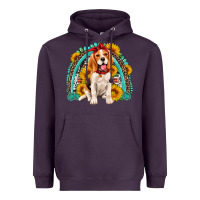 Beagle Turquoise And Sunflowers Rainbow Heavyweight Hoodie | Teevron