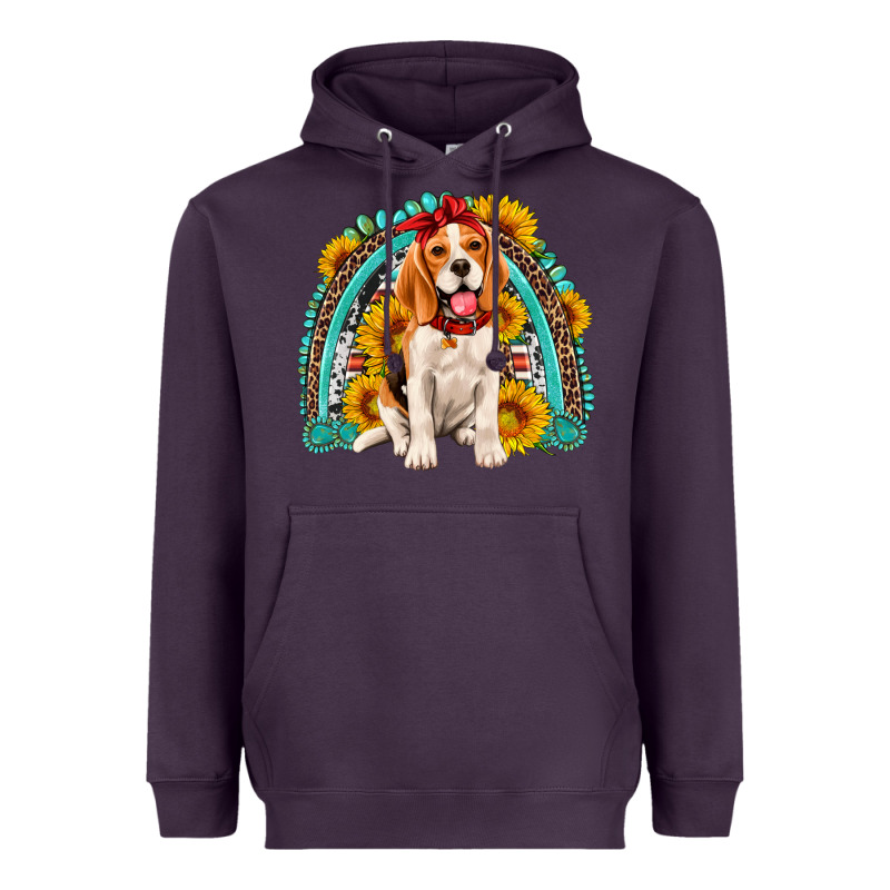 Beagle Turquoise And Sunflowers Rainbow Heavyweight Hoodie by Artiststas | Teevron
