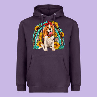 Beagle Turquoise And Sunflowers Rainbow Heavyweight Hoodie Designed By Artiststas