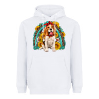White beagle turquoise and sunflowers rainbow Heavyweight Hoodie - Artiststas