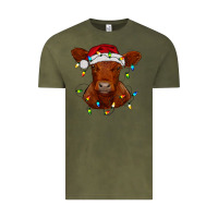 Vintage Olive Christmas baby red angus calf with lights Vintage Tee - RanaPortraitStore