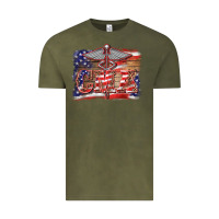 Vintage Olive patriotic nurse certified medical assistant medilcal symbol background Vintage Tee - BarkalooDesign