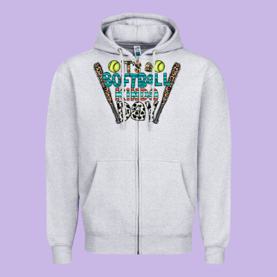 Softball Zipper Hoodie Designed By Cowhidedigitalart