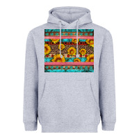 Heather Grey western sunflowers turquoise Heavyweight Hoodie - Artiststas
