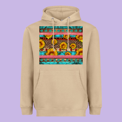 Western Sunflowers Turquoise Heavyweight Hoodie Designed By Artiststas