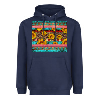 Navy western sunflowers turquoise Heavyweight Hoodie - Artiststas