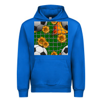 Cobalt soccer balls and sunflowers with goal nets seamless pattern Urban Hoodie - BundleAndBundleShop