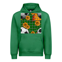 Emerald soccer balls and sunflowers with goal nets seamless pattern Urban Hoodie - BundleAndBundleShop