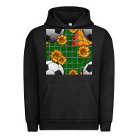 Pigment Black soccer balls and sunflowers with goal nets seamless pattern Urban Hoodie - BundleAndBundleShop