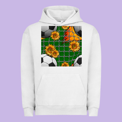 Soccer Balls And Sunflowers With Goal Nets Seamless Pattern Urban Hoodie Designed By Bundleandbundleshop
