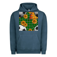 Pigment Midnight Navy soccer balls and sunflowers with goal nets seamless pattern Urban Hoodie - BundleAndBundleShop