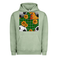 Pigment Oil Green soccer balls and sunflowers with goal nets seamless pattern Urban Hoodie - BundleAndBundleShop