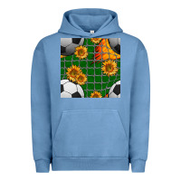 Pigment Pebble Blue soccer balls and sunflowers with goal nets seamless pattern Urban Hoodie - BundleAndBundleShop