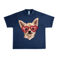 Navy Chihuahua dog with love glasses Urban Heavy Tee - RanaPortraitStore