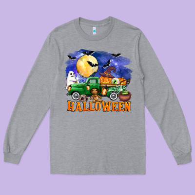 Halloween Truck Long Sleeve Tee Designed By Adodesignshop