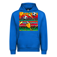 Cobalt soccer winner cup and vuvuzela with serape seamless pattern Urban Hoodie - BundleAndBundleShop