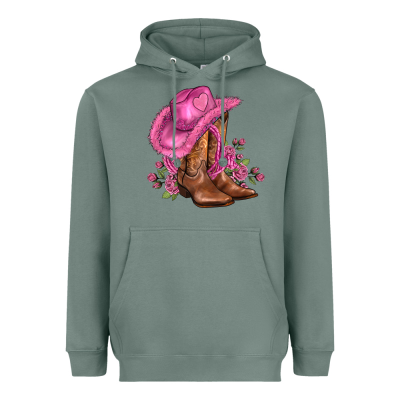 Valentines Day Boots Cowgirl Hat And Roses Heavyweight Hoodie by AdoDesignShop | Teevron