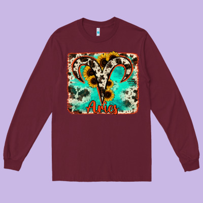 Aries Turquoise Cowhide Long Sleeve Tee Designed By Ranaportraitstore