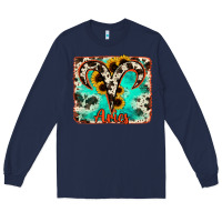 Navy aries turquoise cowhide Long Sleeve Tee - RanaPortraitStore